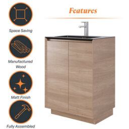 Plum&clay Matterhorn Oak Floor Standing Bathroom Vanity Unit With Black Basin (W)600mm (H)850mm - thumbnail 5