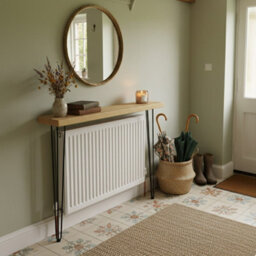 Toolty Rustic Handmade Console Table, Wall Mounted, 60Cm X 14.5Cm , Light Oak, 101.5Cm Legs, Handcrafted Vintage Style
