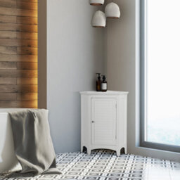 Teamson Home Bathroom Standing Corner Cabinet, Wooden Cabinet With Shutter Door, Bathroom Storage - thumbnail 3