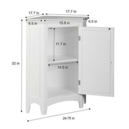 Teamson Home Bathroom Standing Corner Cabinet, Wooden Cabinet With Shutter Door, Bathroom Storage - thumbnail 4