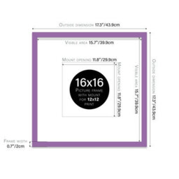 "16X16"" Purple Picture Frame - 16X16"" Square Frame With 12X12"" Mount For 16X16""/12X12"" Pictures Moderrn Style Thin Edge, 1 Pack" - thumbnail 2
