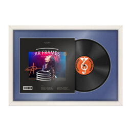 "AK Frames 25X17"" White Sleek Vinyl Record Frame With Blue Mount For 12 Inch Lp Cover & Disc - Overlapped Design" - thumbnail 1
