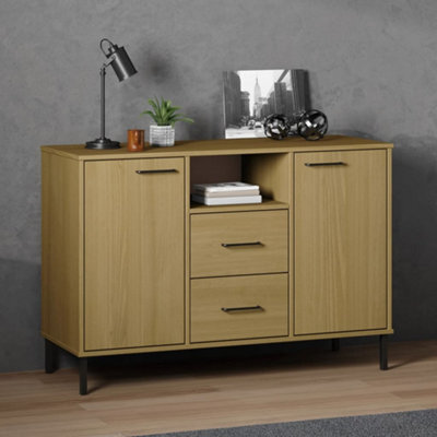 Berkfield Sideboard With Metal Legs Brown 113X40X77 Cm Solid Wood Oslo - image 1