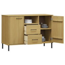 Berkfield Sideboard With Metal Legs Brown 113X40X77 Cm Solid Wood Oslo - thumbnail 3