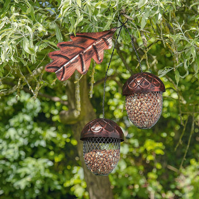 Acorn Shaped Bird Feeder - Rustic Decorative Rust-Proof Iron Outdoor Garden Seed Or Peanut Feeding Station - H44 X W30 X D12Cm - image 1