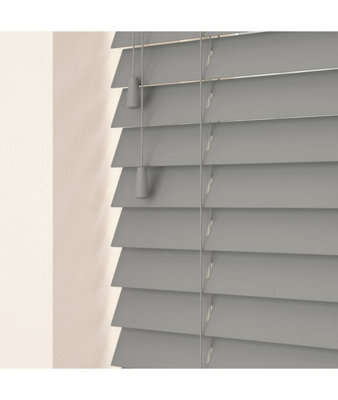 50mm Slat Light Grey Real Wood Venetian Blind With Strings 120Cm Drop 180Cm Wide - image 1