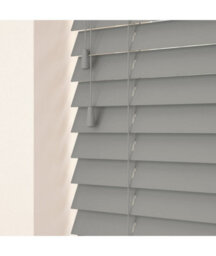 50mm Slat Light Grey Real Wood Venetian Blind With Strings 120Cm Drop 180Cm Wide