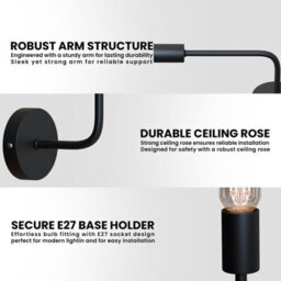 Modern Black Wall Light Led Bulb Vertical Wall Sconce Metal Industrial Minimalist Lamp Without Bulb - thumbnail 6