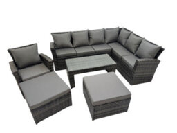 Fimous Rattan Garden Furniture Set 6 Pieces Outdoor Garden Sofa Oblong Coffee Table Set With Chair 2 Big Footstools - thumbnail 2