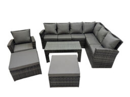 Fimous Rattan Garden Furniture Set 6 Pieces Outdoor Garden Sofa Oblong Coffee Table Set With Chair 2 Big Footstools - thumbnail 1