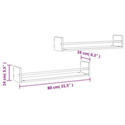 Berkfield Wall Shelves With Bars 2 Pcs Grey Sonoma 80X16X14 Cm - thumbnail 8