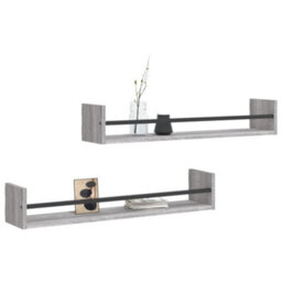 Berkfield Wall Shelves With Bars 2 Pcs Grey Sonoma 80X16X14 Cm - thumbnail 3