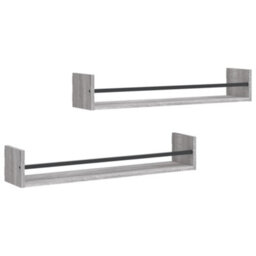 Berkfield Wall Shelves With Bars 2 Pcs Grey Sonoma 80X16X14 Cm - thumbnail 2