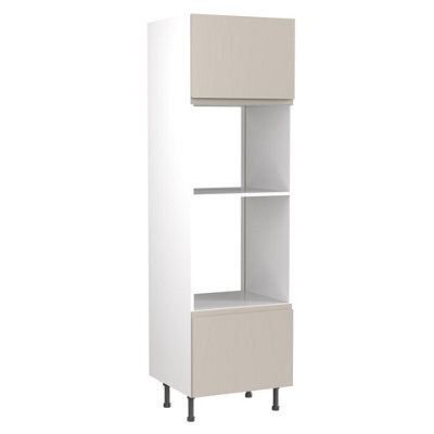 Kitchen Kit Oven & Microwave Tall Housing Unit 600mm W/ J-Pull Cabinet Door - Super Gloss Light Grey - image 1