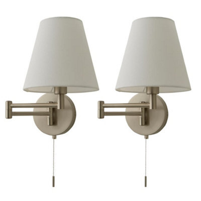 Valuelights Sonia Pair Of Brushed Chrome Swing Arm Wall Lights With Tapered Shade - image 1