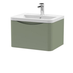 Dezine Thames 600mm 1 Drawer Satin Green Wall Hung Vanity Unit - thumbnail 1