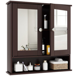 Costway Wooden Bathroom Mirror Cabinet Wall Mounted Medicine Cabinet-Brown - thumbnail 5