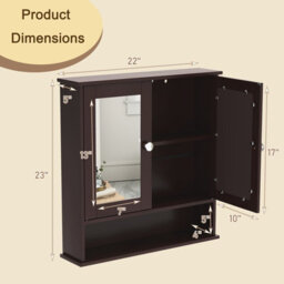 Costway Wooden Bathroom Mirror Cabinet Wall Mounted Medicine Cabinet-Brown - thumbnail 2