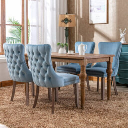 HomeTouch Set Of 6 Lux Velvet Dining Chairs Wing Back Kitchen Bedroom Office Chairs Ocean Blue - thumbnail 3
