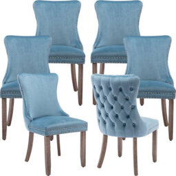 HomeTouch Set Of 6 Lux Velvet Dining Chairs Wing Back Kitchen Bedroom Office Chairs Ocean Blue
