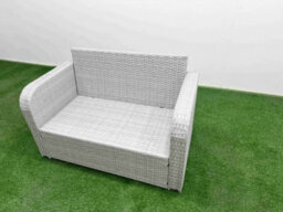 Fimous 6 Seater Outdoor Love Sofa Set Rattan Garden Furniture Set Oblong Coffee Table 2 Footstool Light Grey - thumbnail 5