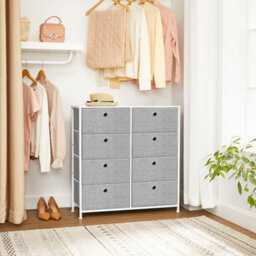 Songmics Chest Of Drawers, Storage Unit With 8 Fabric Drawers, Dresser, Organiser Unit, Tabletop, Light Grey And White - thumbnail 3