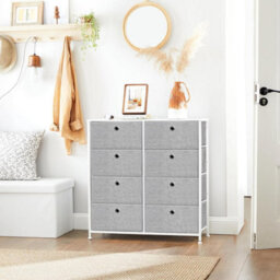 Chest Of Drawers, Storage Unit With 8 Fabric Drawers, Dresser, Organiser Unit, Tabletop, Light Grey And White