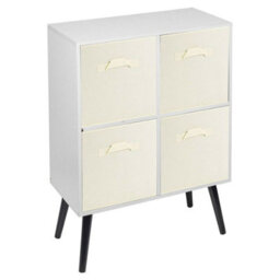 Urbn-Living Urbnliving 61Cm Height 4 Cube White Wooden Bookcase With Black Legs Shelf Storage Cream Drawers
