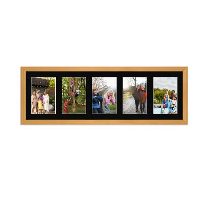 AK Frames 26X8 Country Pine Classic Multi Photo Frame With Black Mount - Holds 5 Apertures (5X) 6X4 Photos - image 1