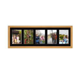 AK Frames 26X8 Country Pine Classic Multi Photo Frame With Black Mount - Holds 5 Apertures (5X) 6X4 Photos