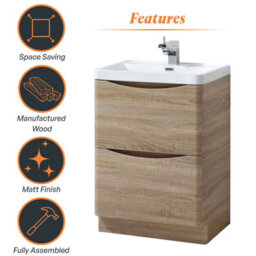 Plum&clay Eden Light Oak Floor Standing Vanity Unit With Ceramic Basin (W)600mm - thumbnail 7