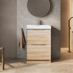 Plum&clay Eden Light Oak Floor Standing Vanity Unit With Ceramic Basin (W)600mm - thumbnail 1