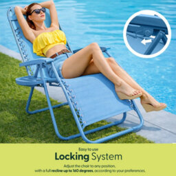 Keplin Standard Model Of Gravity Chair 110X65X90Cm, 2Pk Adjustable Reclining Zero Gravity Lounger For Garden & Patio, Blue - thumbnail 3