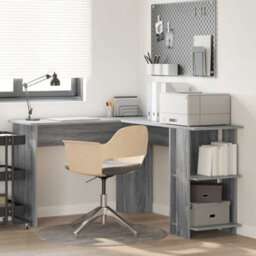 Berkfield Modern Corner Desk With Storage Grey Sonoma 140X113,5X75Cm - thumbnail 2