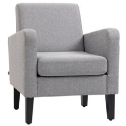 Homcom Modern Armchair Accent Chair With Rubber Wood Legs For Bedroom Light Grey - thumbnail 2