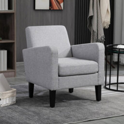 Homcom Modern Armchair Accent Chair With Rubber Wood Legs For Bedroom Light Grey
