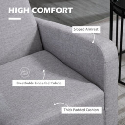 Homcom Modern Armchair Accent Chair With Rubber Wood Legs For Bedroom Light Grey - thumbnail 5