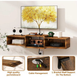 Space-Saving Wall Mounted Tv Stand With Cable Management - thumbnail 3