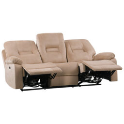 Beliani Electric Recliner Sofa 3 Seater Bergen Velvet Light Beige With Usb Port - thumbnail 1