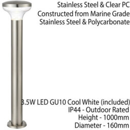 Outdoor Post Bollard Light Marine Steel 1M Led Garden Driveway Foot Path Lamp - thumbnail 2