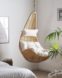 Beliani Hanging Chair Atri Ii Pe Rattan Natural - thumbnail 2