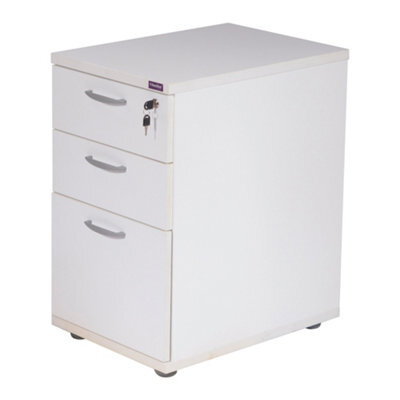 RB UK Nautilus Designs 3 Drawer Bedside Table White Desk High Pedestal Home Office Bedroom Furniture 600mm Depth