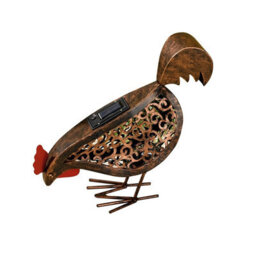 2 X Solar Powered Silhouette Hens - Handmade Metal Outdoor Garden Chicken Ornaments With Led Light & Scroll Effect Cut Out Detail - thumbnail 6