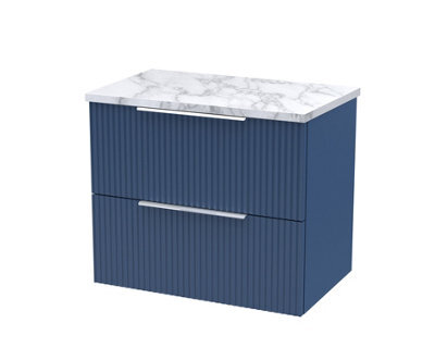 Balterley Tixall Fluted 2 Drawer Wall Hung Vanity Unit With Laminate Worktop, Satin Blue, 600mm - image 1