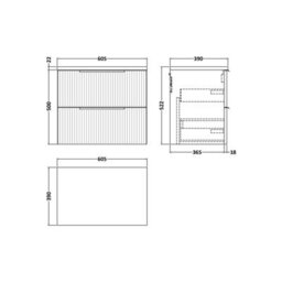 Balterley Tixall Fluted 2 Drawer Wall Hung Vanity Unit With Laminate Worktop, Satin Blue, 600mm - thumbnail 2