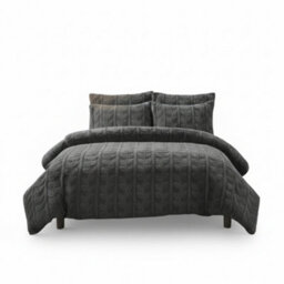Ultra Soft Teddy Duvet Cover Set Leaves Embossed Cozy Fleece Bedding Grey - thumbnail 2