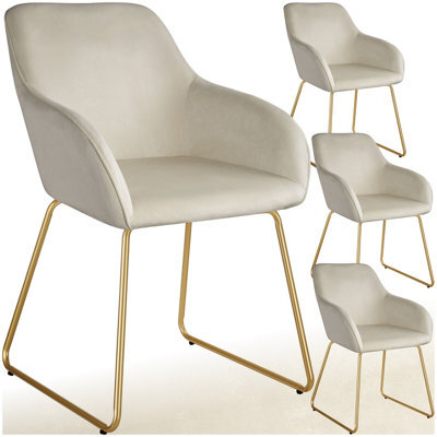Tectake Set Of 4 Dining Chair Jeane - Velvet Look, Cantilever Frame - Velvet Look Cream/gold - image 1
