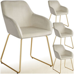 Tectake Set Of 4 Dining Chair Jeane - Velvet Look, Cantilever Frame  - Velvet Look Cream/gold