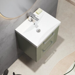 Balterley Belvide Partial Fluted 2 Drawer Wall Hung Vanity Unit With 1 Tap Hole Thin-Edge Basin- 500mm - Satin Green - thumbnail 3