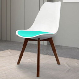 Fusion Living Soho White & Aqua Plastic Dining Chair With Squared Dark Wood Legs - thumbnail 2